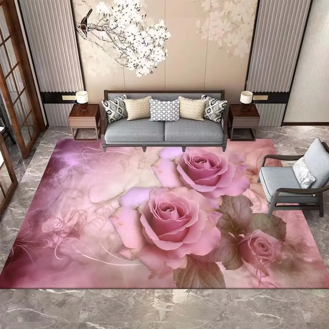 Pink Rose Style Carpet for Living Room Modern Flower Style Large Area Rugs for Bedroom Sofas Non-slip Coffee Tables Mats 160x230