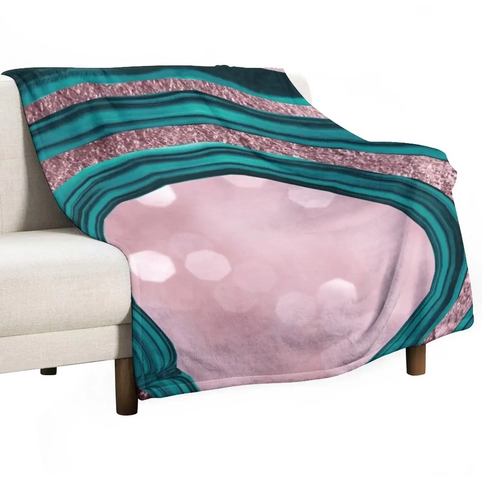 New Agate Teal Rose Gold Blush #1 #abstract #shiny #decor #art Throw Blanket Soft Plaid Travel Heavy Blankets