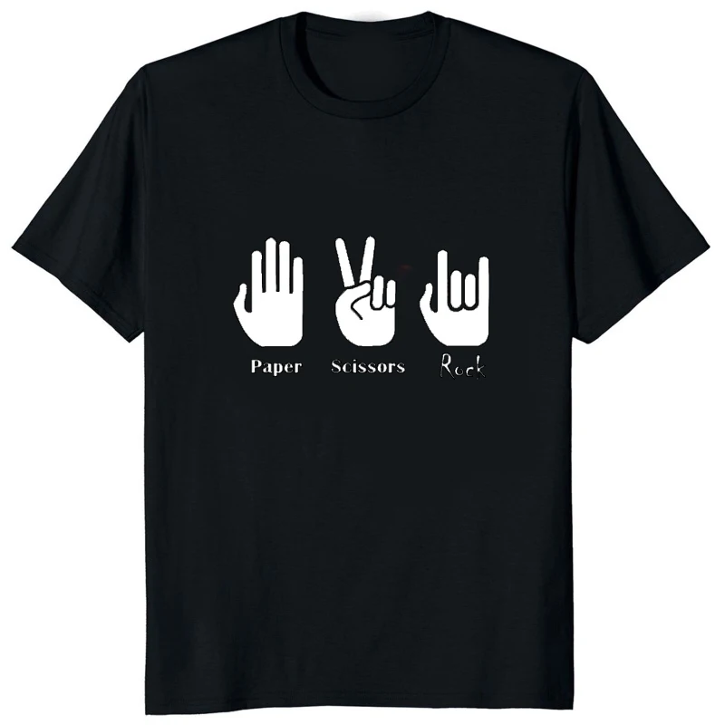 Funny Graphic Paper Scissors Rock Printed Adult T-Shirt Metal Music Humorous T Shirt Casual Fashion Streetwear Hip Hop Man Tees