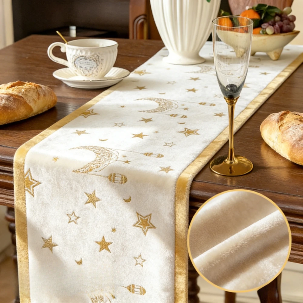 Exquisite Festive Bronzing Flannel Table Runner Middle East New Design Flag of Table Long Decorative Cloth for Party Home Decor