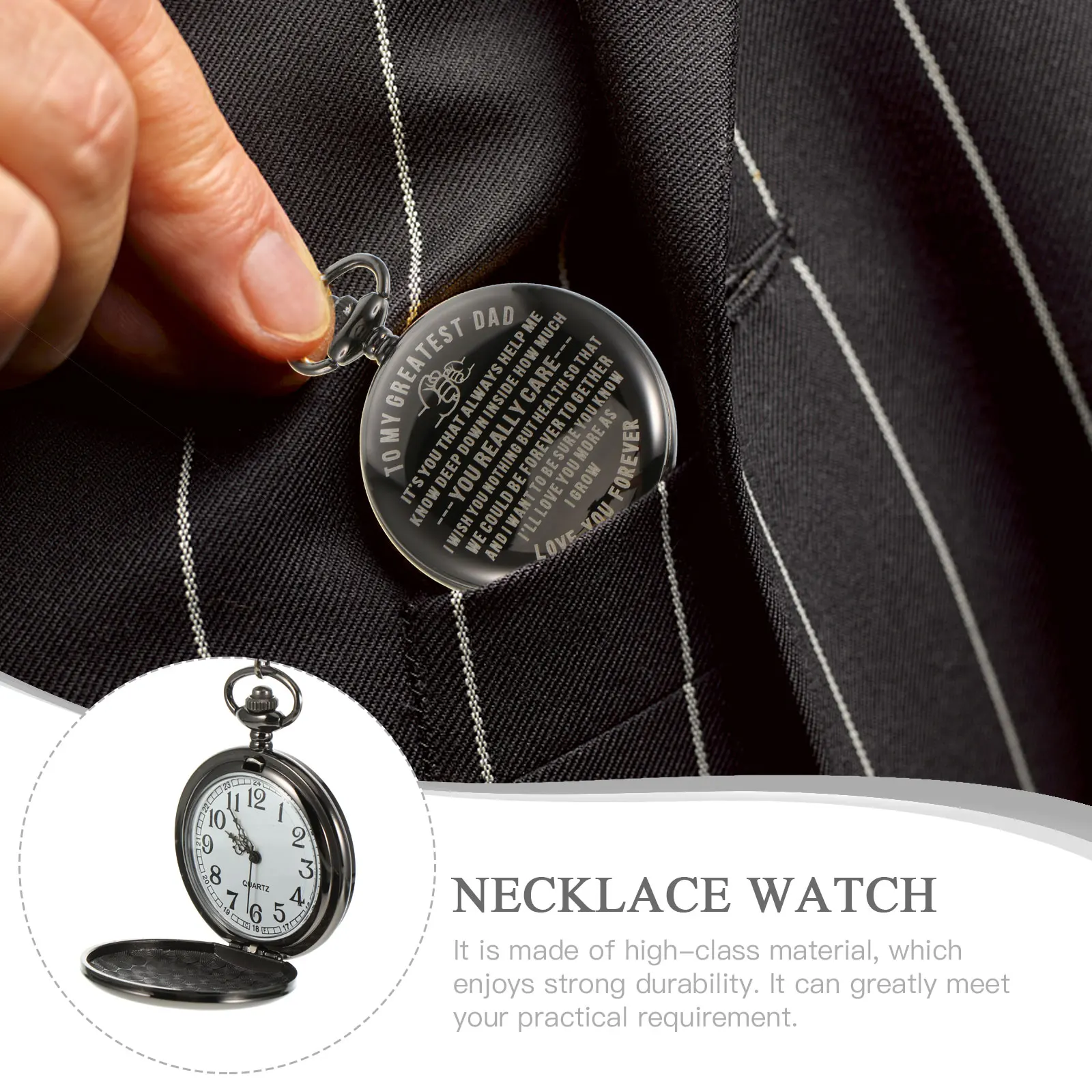 Laser Lettering Pocket Watch Personalized Watches Vintage Necklace Retro Sports