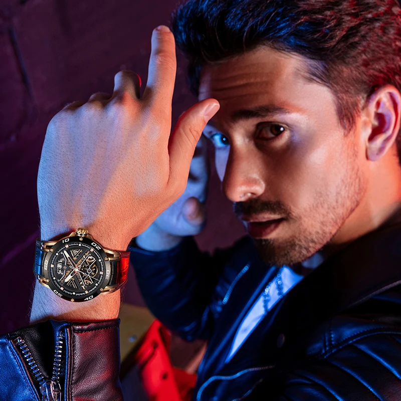 Japan Automatic Movement Stainless Steel Luxury Luminous Rubber Waterproof Brand Hands Silver Hollow Out Wrist Mens Watch