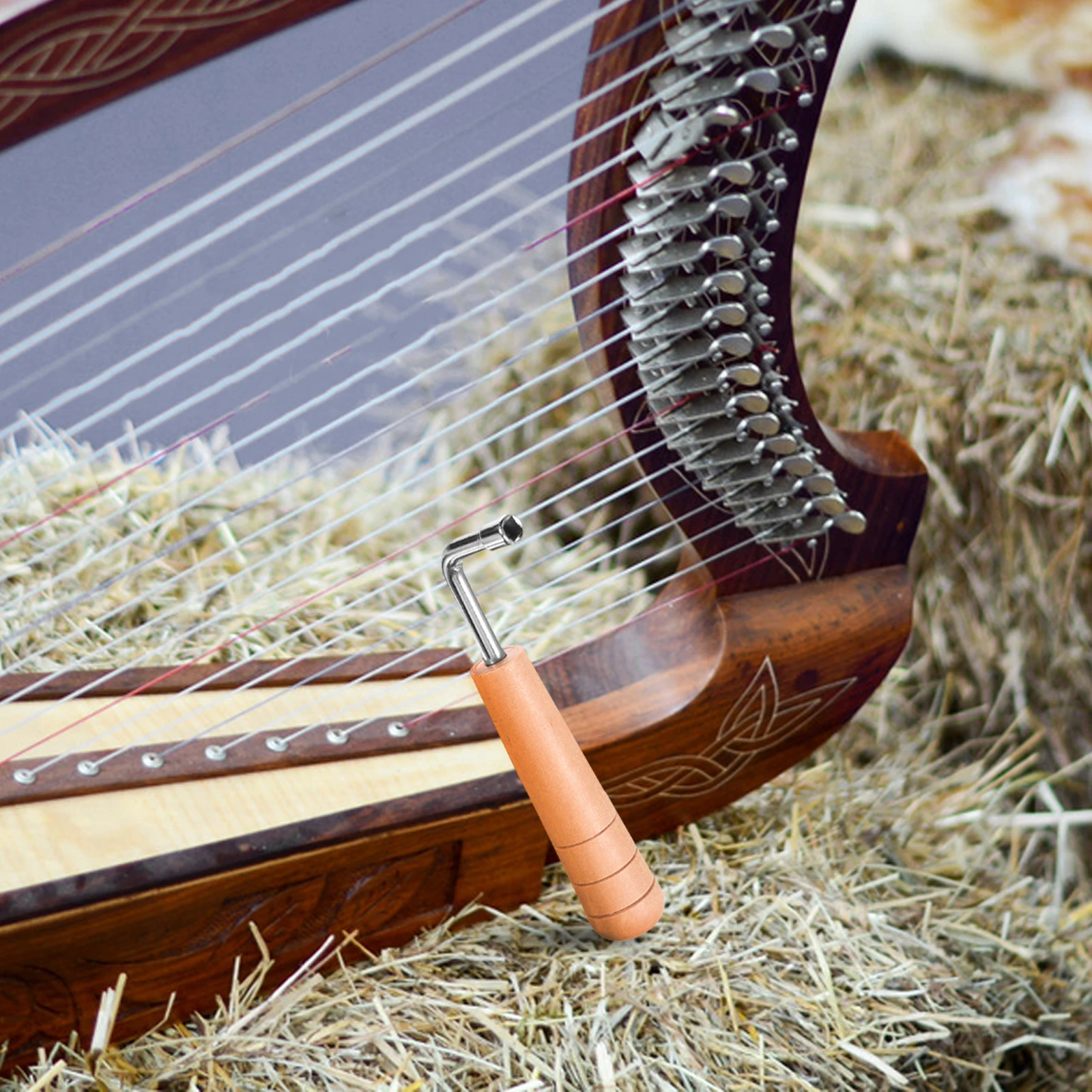 

Lyre String Adjustment Tool Wood Handle Tuning Wrench Set Harp Accessories Compact Durable Musical Instrument Device
