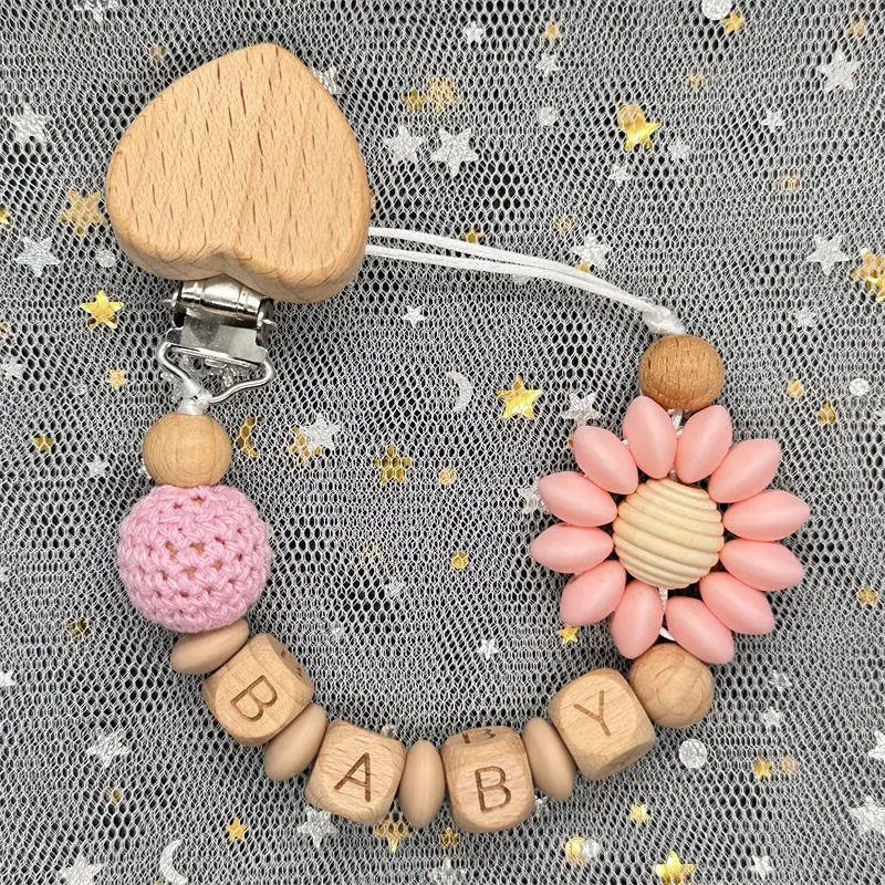 2024 Baby Teether Handmade Personalized Name Pacifier Clips Holder Chains Silicone Pacifier Chain Clips Baby Teething Chain Gift