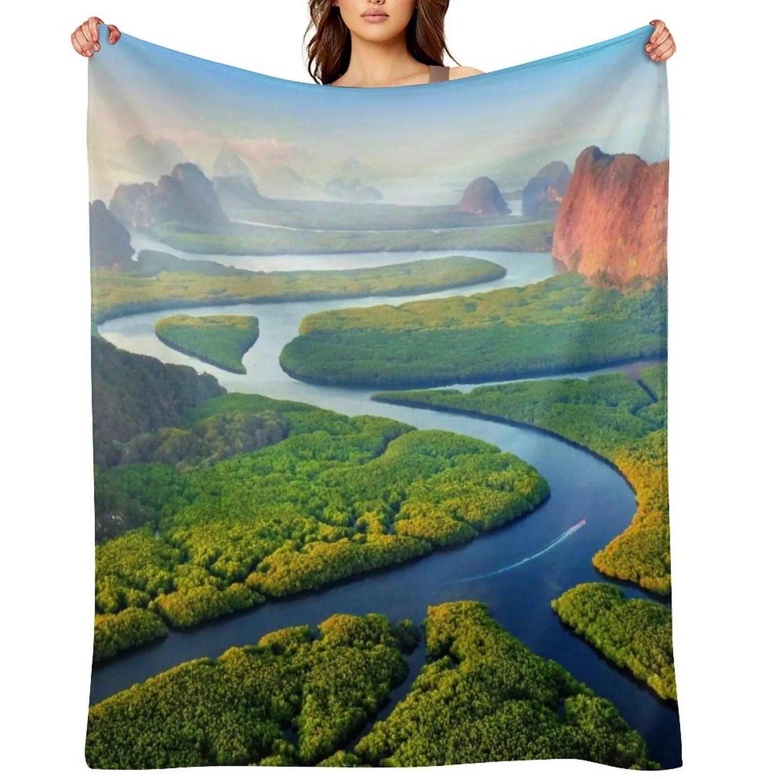 

Aerial view of Phang-Nga-bay in Thailand - drone Throw Blanket Blankets For Sofas Softest Travel Soft Plush Plaid Blankets