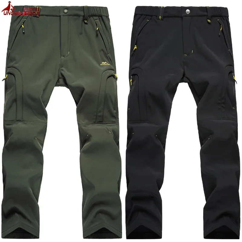 Pantalones de invierno de talla grande 7XL 8XL para hombre, pantalones impermeables de concha suave, pantalones para acampar y hacer senderismo al aire libre, pantalones de esquí de lana a prueba de viento