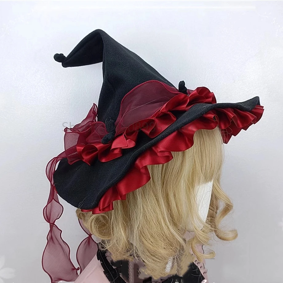 Costume gothique Lolita pour fille, accessoires d'halloween, chapeau de princesse en dentelle avec nœud, Cosplay rétro, chapeaux de sorcière diable, 2025