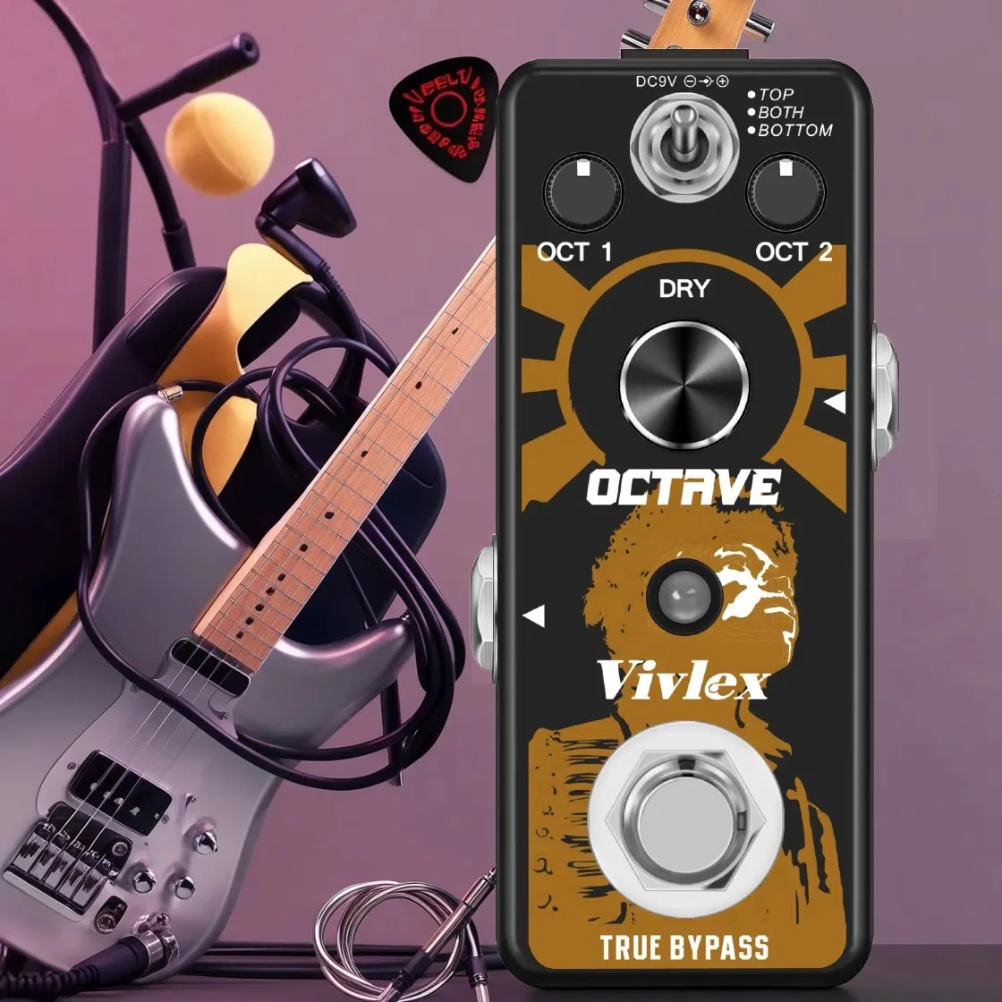 Pedal de Guitarra Vivlex Octave, Shifter Digital Octpus de 3 Modos con Selección Superior/Doble/Inferior, Shifter Armónico, Compacto y Práctico