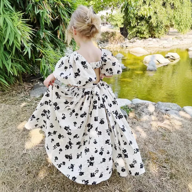 

Новое хлопковое платье для девочек INS 2026 года: весенне-летнее, с рукавами-фонариками, принтом, праздничное, в стиле принцессы