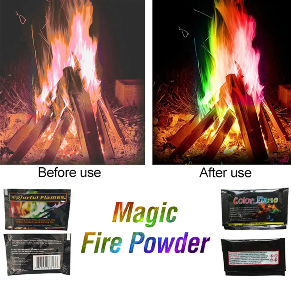 Mystical Fire Magic Tricks Color Flames Powder Bonfire Sachets Fireplace Pit Patio Toy Magician Pyrotechnics Party Glowing Props