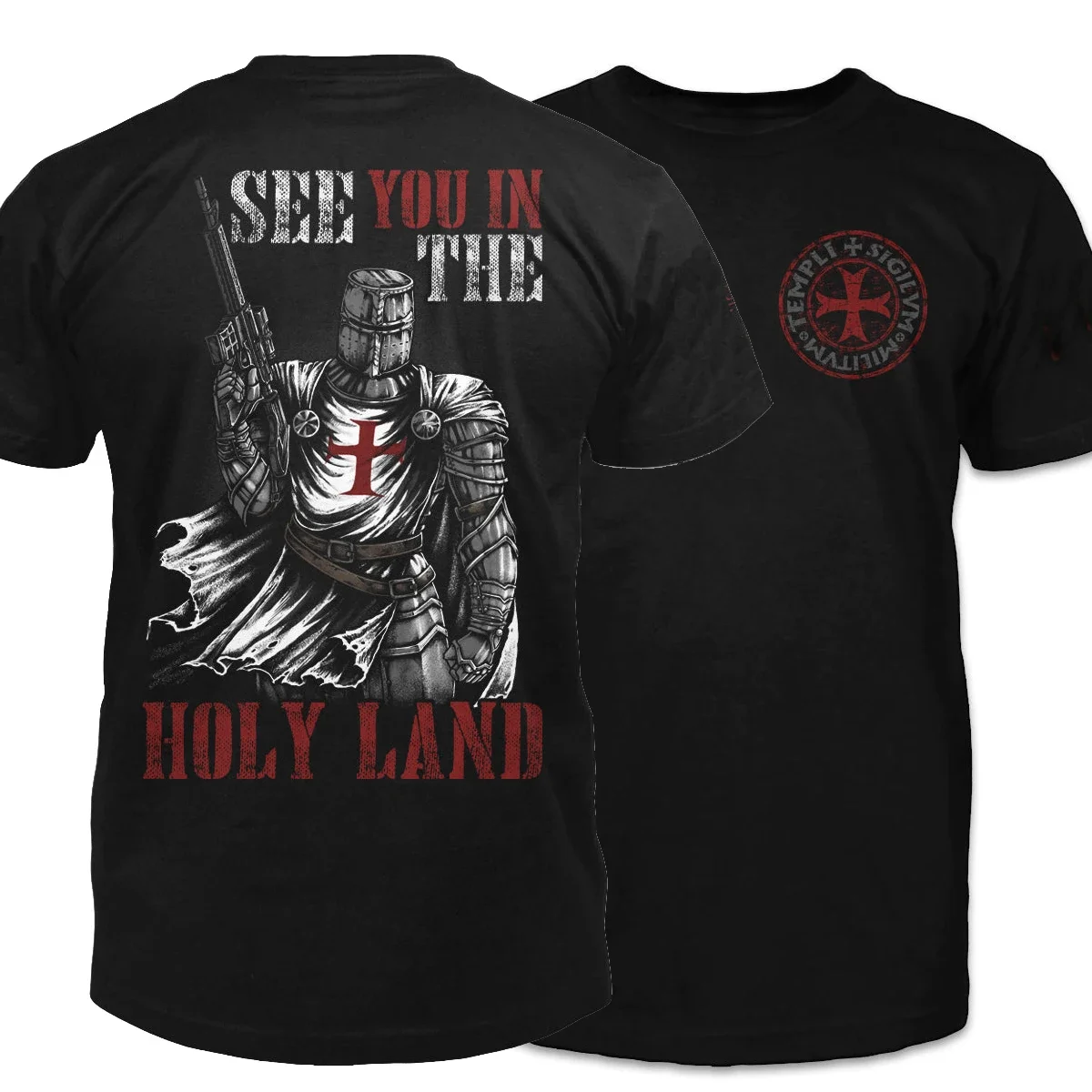 أراك في الأرض المقدسة! جنود المسيح الحديثة الصليبية الصليب تي شيرت جديد 100% القطن قصير الأكمام س الرقبة تي شيرت غير رسمي #1