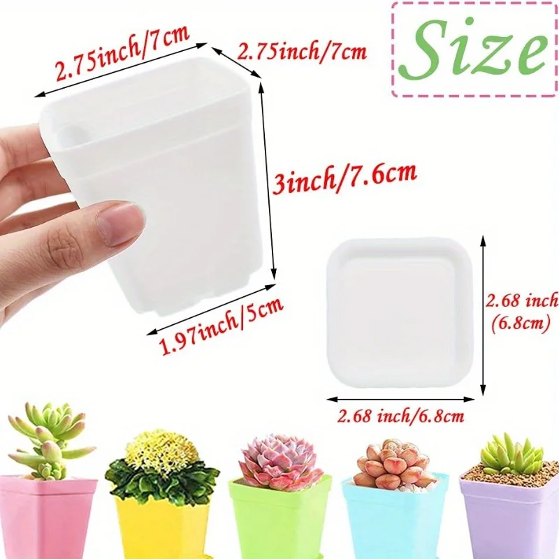14/20/42 Piece Set of Colorful Flower Pots, Square Plastic Flower Pots with Trays, Succulent Plant Flower Pots, Colors Are Free