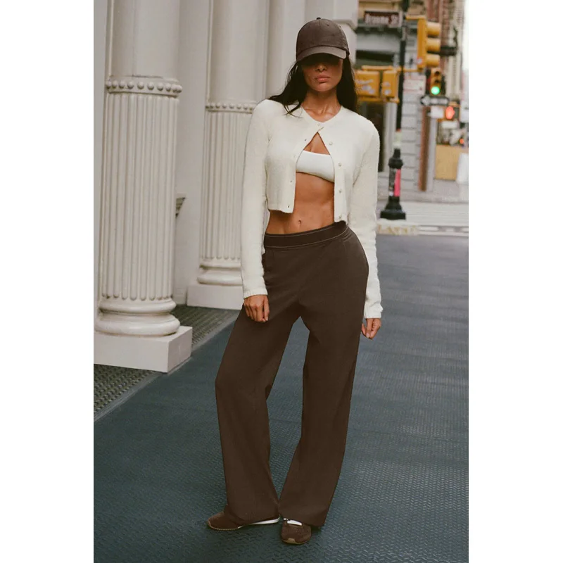 Women's High Waist Quick Dry Wide Leg Pants, Elastic Waist Loose Straight Leg Trousers, Lightweight Casual Workout Pants for Sum