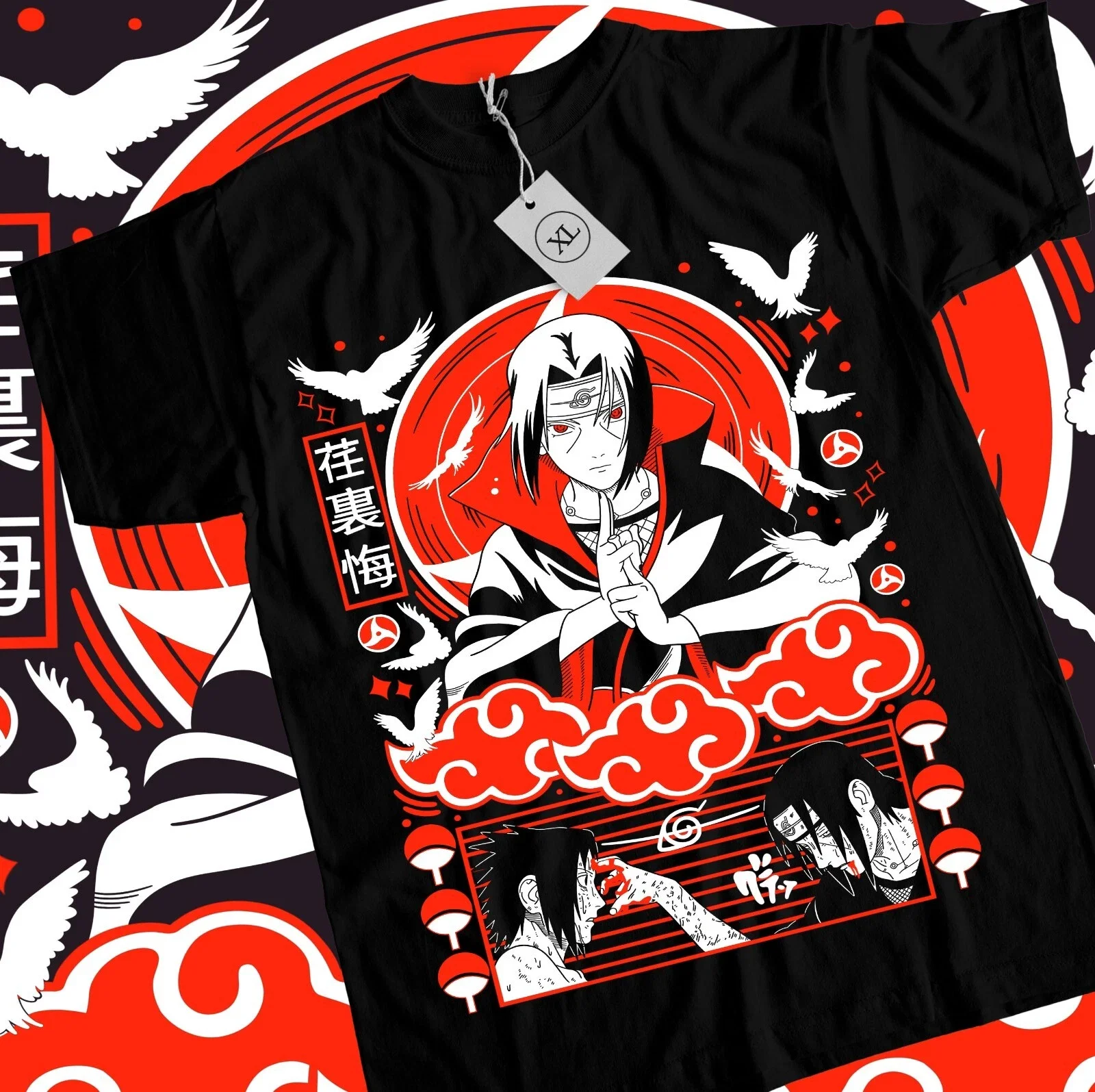 Naruto Summer New Uchiha Bloodline Anime Printed T-shirt Men's Cotton Neutral Casual Family Set Short T-shirt Top
