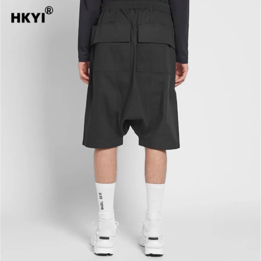 HKYI High Street Solid Color workwear Multi Pocket Classic Black Double Loop Basic Shorts