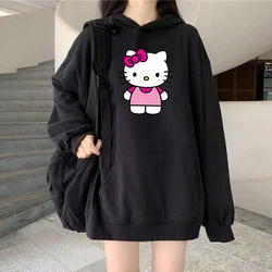 Women's Street Wear Oversized Hoodie Cute Clothes MINISO Hello Kitty New Autumn and Winter Warm Long-sleeved Top Sweater