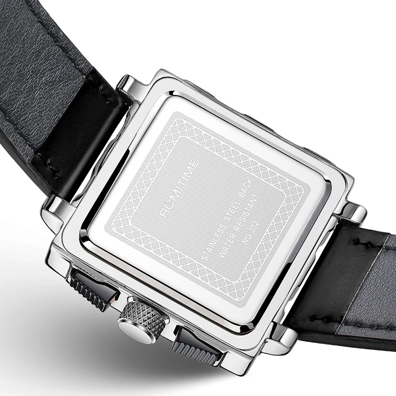 ROMITIME クォーツメンズ腕時計スタイリッシュなスクエアダイヤル発光防水カレンダークロノグラフ高級ファッションカジュアル腕時計男性用