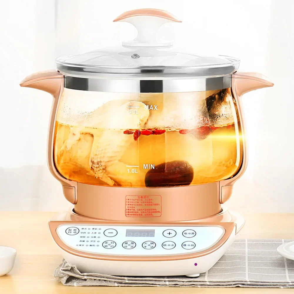 Multifunction Health Multi Cooker Pot Household 3L Large Capacity Electric Stew Porridge Pot Thickened Glass Soup Tea Pot