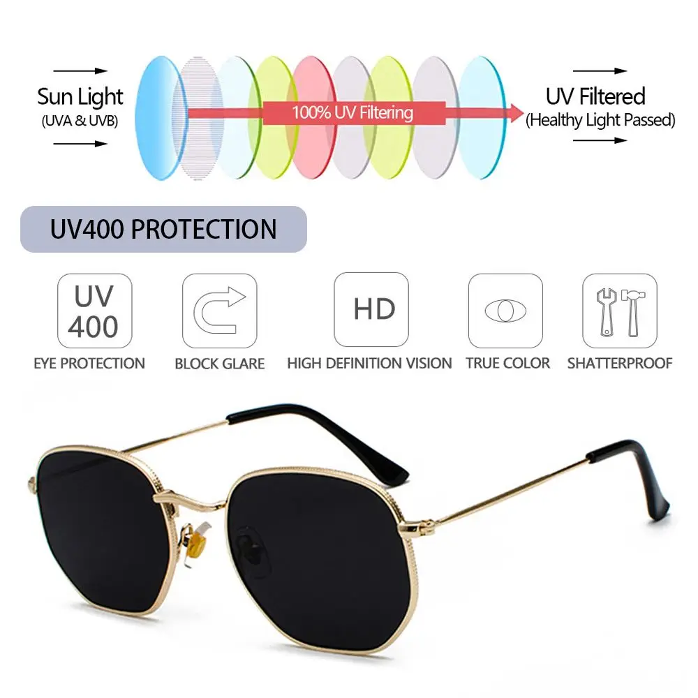 Summer Driving Glasses Eyewear Small Square Sunglasses Sunglasses for Men and Women Polygon Mirrored Lens Sun Glasses