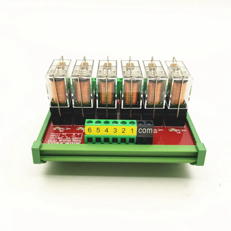 DIN Rail Mount Relay Module 10A 6 Channels PNP NPN NO NC Interface 12V 24V DC Single Chip Microcomputer PLC