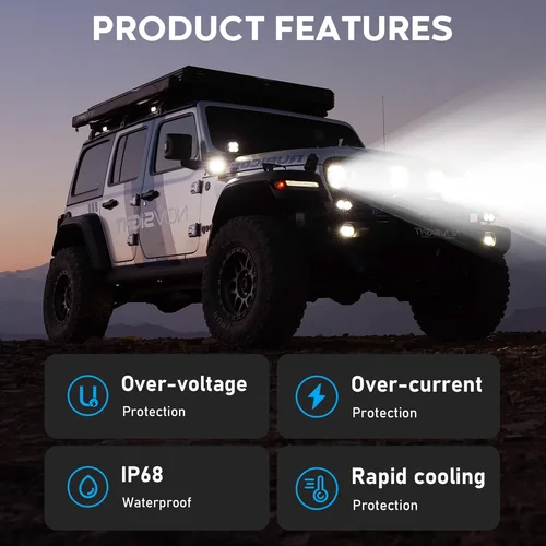 Imagen 2 del producto Luz de trabajo NOVSIGHT, luces LED Pod de 3 pulgadas, luz todoterreno impermeable, 24W, 2560LM, haz de inundación, 2 uds., barra de luz LED cuadrada