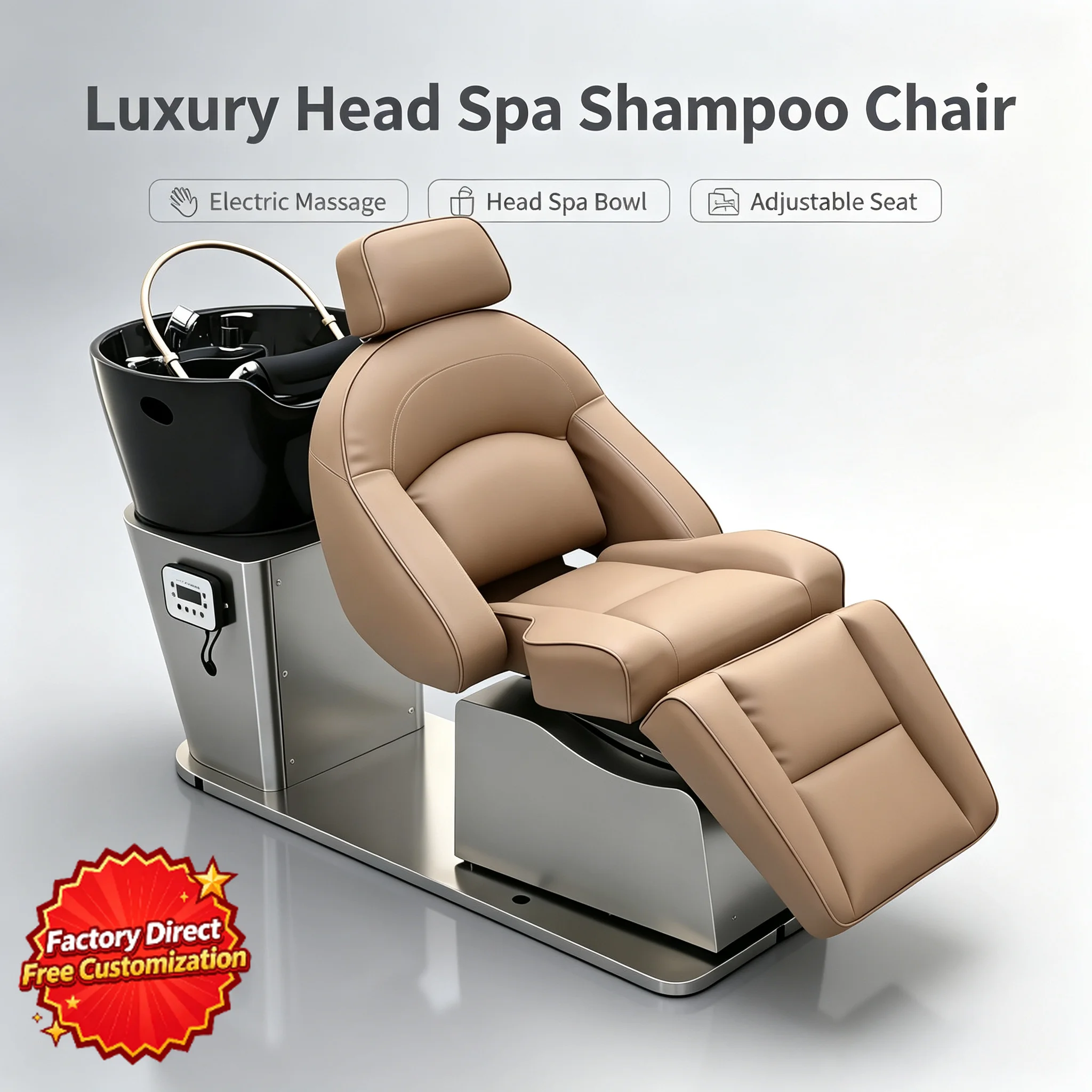 Motorized Semi Recline Hair Shampoo Bed Ceramic Basin Professional for Commercial Hair Salon Barbershop