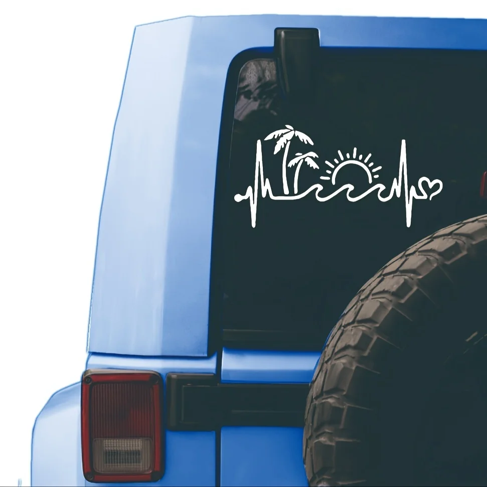 Beach Wave Palm Sun Waterproof Vinyl Stickers Removable Decals For Car Truck Laptop Motorcycle Glass Metal