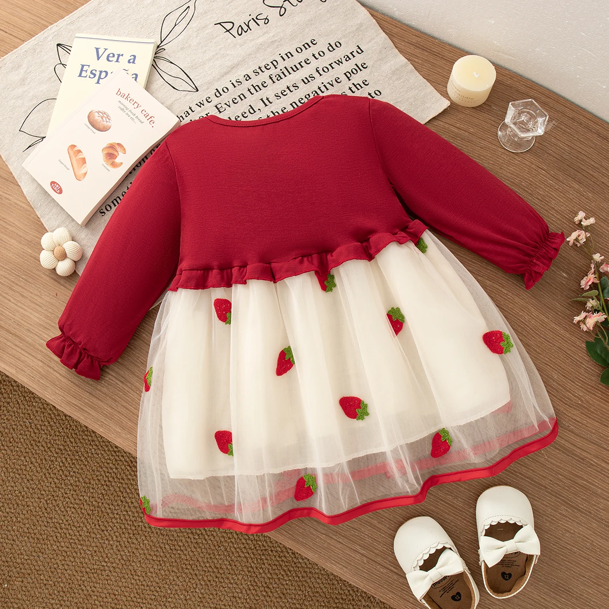 Baby Girl Dress Spring And Autumn Flowers And Strawberry Pattern Long-Sleeved Fluffy Baby Dresses Cute Casual Girls Dress image 2