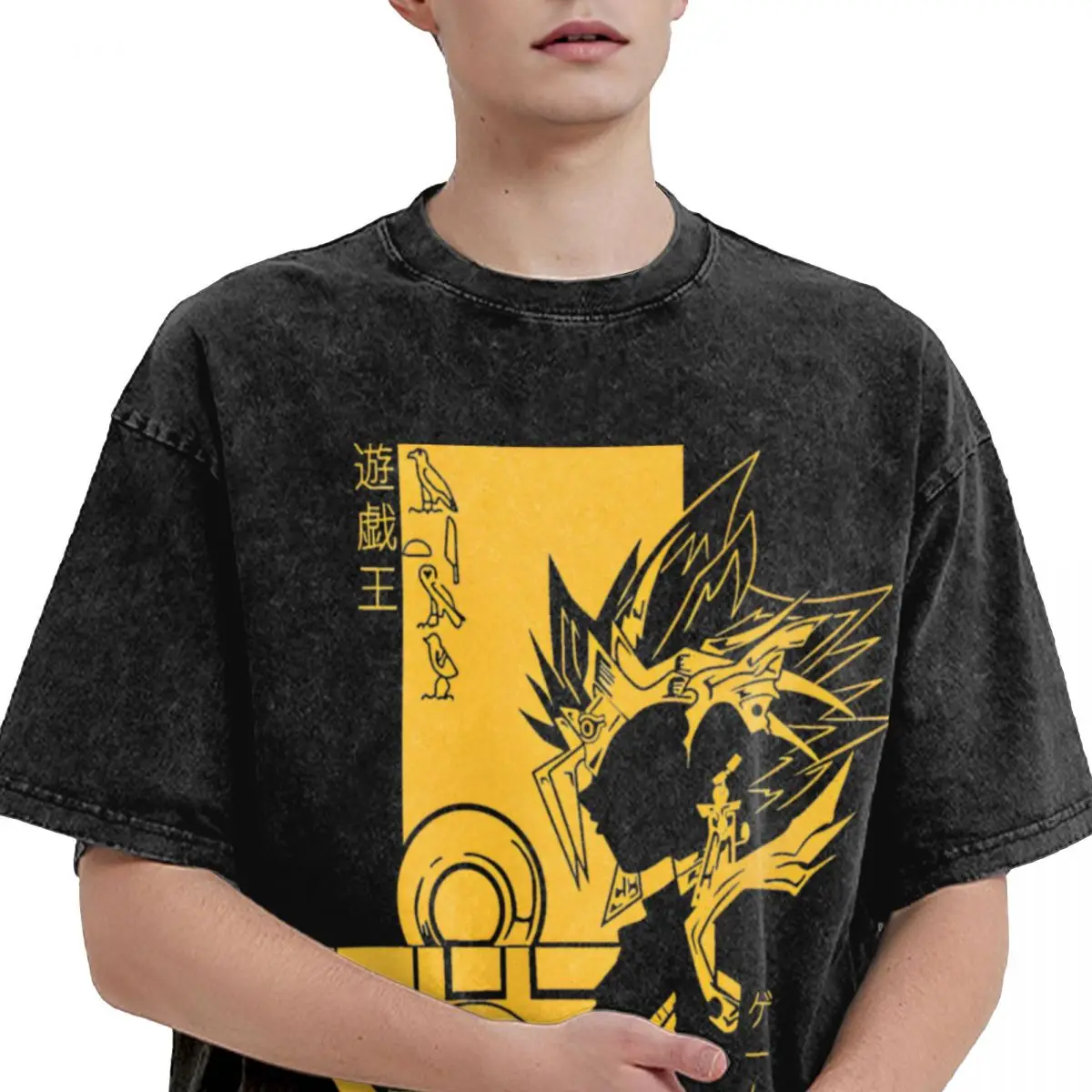 T-shirt mestre de duelo egípcio lavado, Yu-Gi-Oh!, novidade, camisetas de algodão estampadas em anime de rua para homens e mulheres, streetwear, tops, camisetas