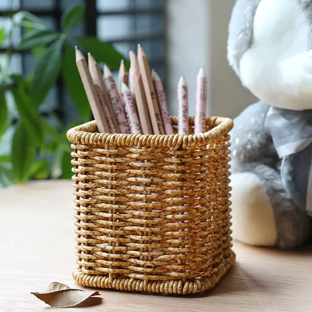 High Quality Multi-function Pen Container Khaki Brown Storage Basket Tool Candy Snacks Stationery