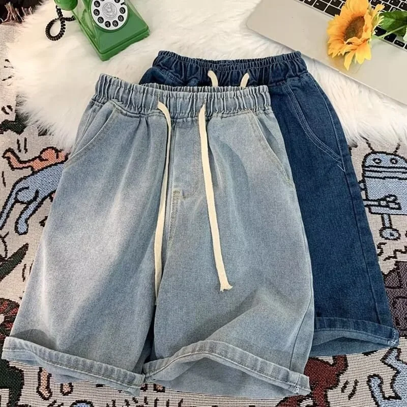 

Light Wash Men's Drawstring Jeans Loose Straight Leg Floor-Length Trendy Casual Wide Leg Long Trousers Comfortable Fit