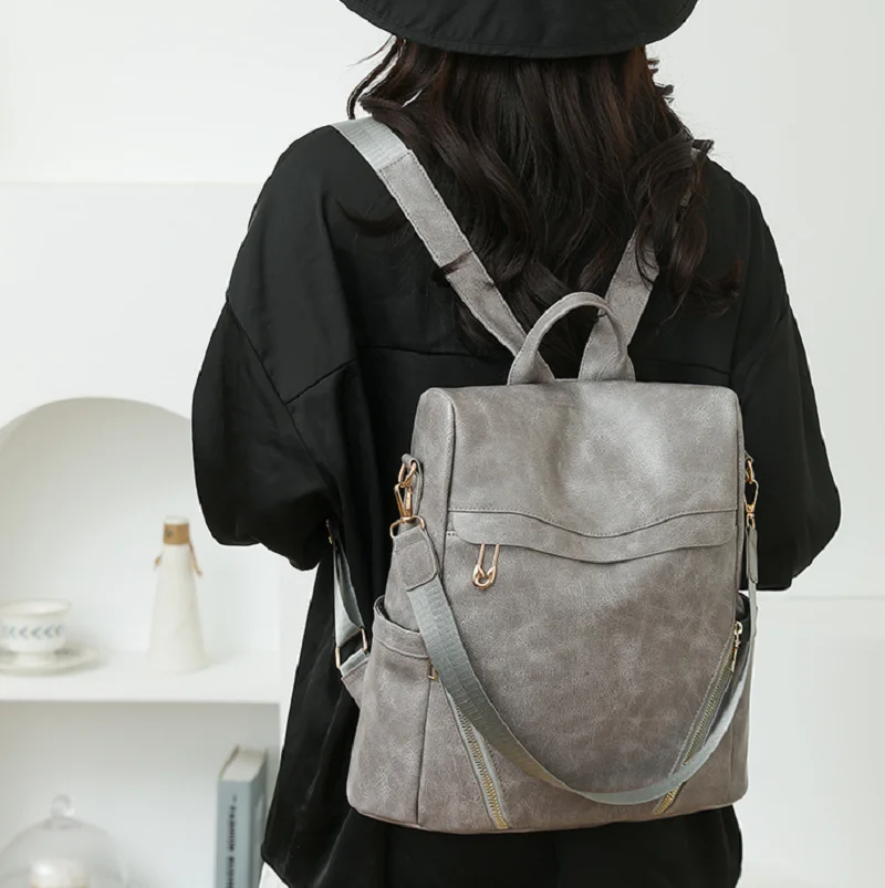 2025 New Korean Fashion Large Capacity Travel Backpacks Women's Soft Leather Anti Theft Shoulder Bags Totes Notebook School Bag