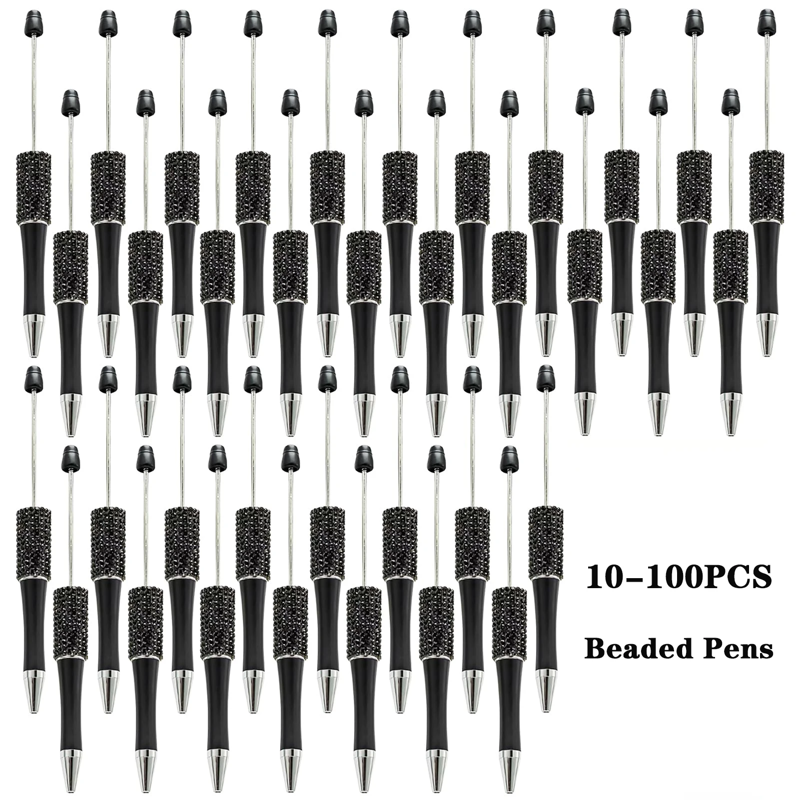 10-50Pcs Black Pearls Diamonds Beaded Pens Shiny Pearls Beaded Pen Stick For DIY Pen Making Supplies Gifts Office School