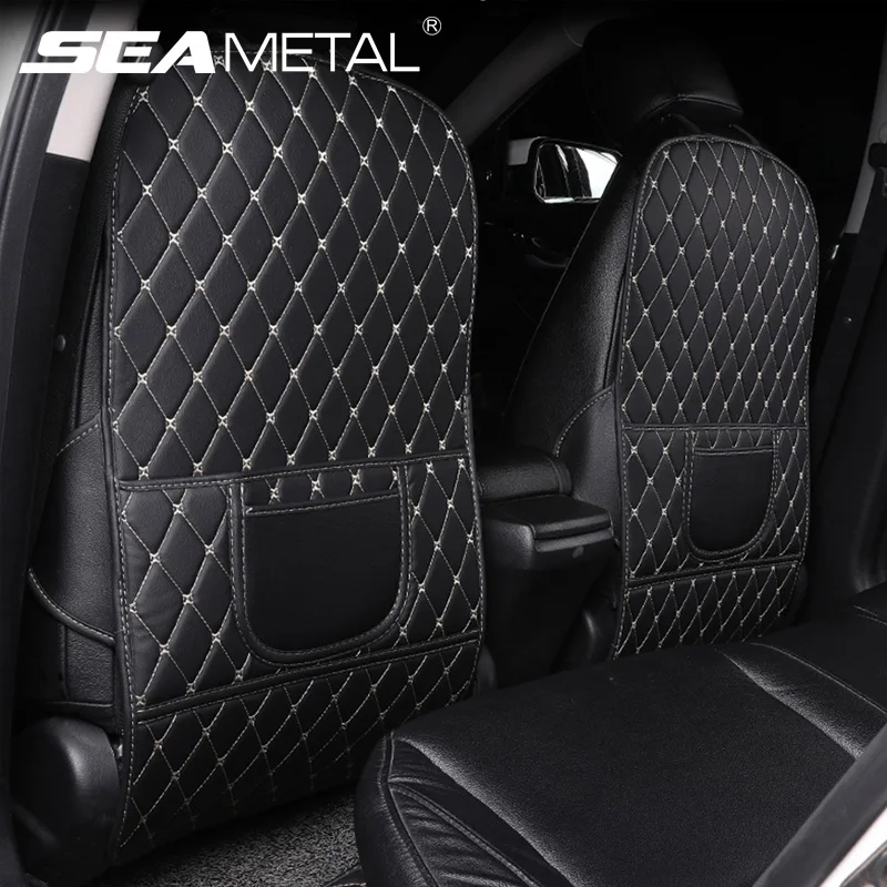 PU Leather Car Anti-Kick Mats Auto Seat Back Protector Cover Car Back Seat Organizer with Storage Pockets Interior Accessories