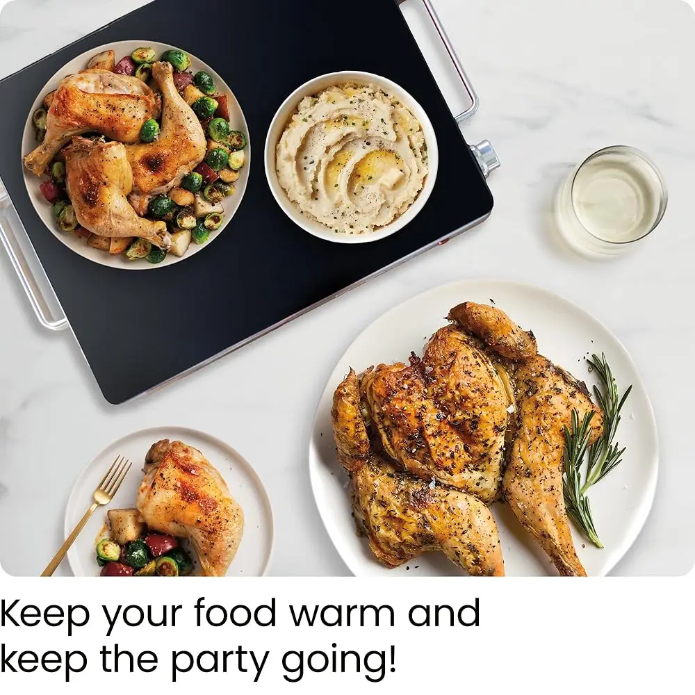 Compact Glasstop Warming Tray With Adjustable Temperature Control Perfect For Buffets, Restaurants, Parties, Events, Home