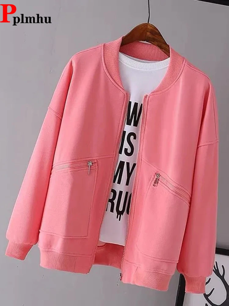 Casual Women's Bomber Chaquetas Spring Fall Baseball Jackets Loose Candy Colors Ceketler Fashion Zipper New Outerwear 2024