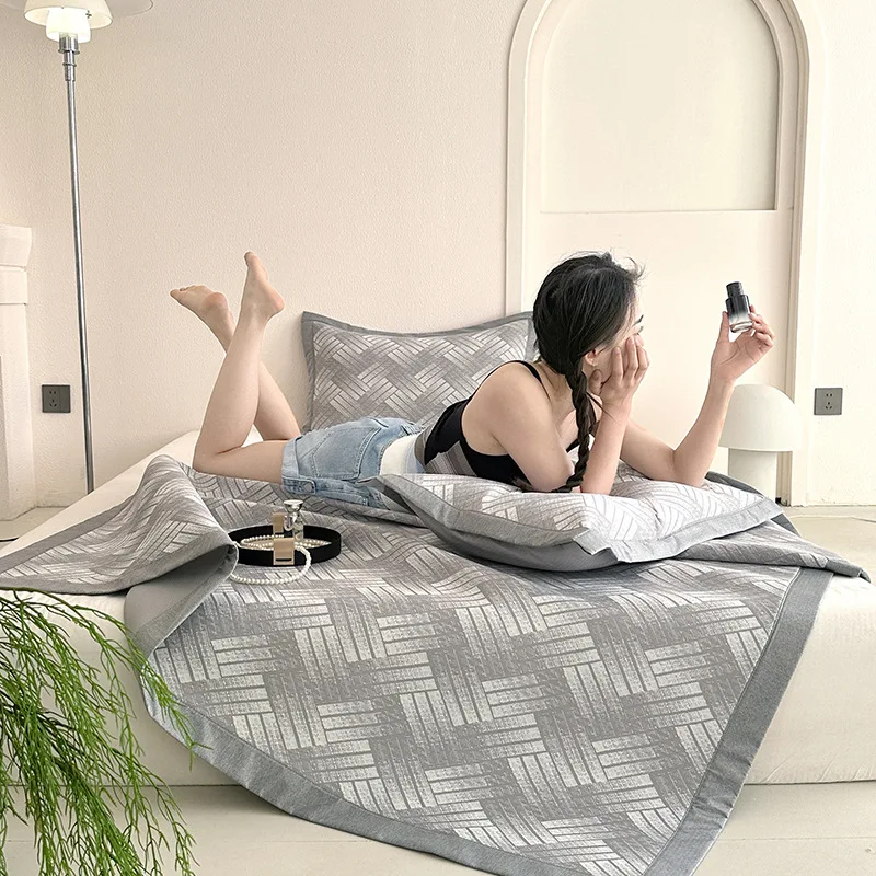 Customizable 2025 spring and summer new polymer PE jacquard soft seat foldable air conditioner seat three-piece set