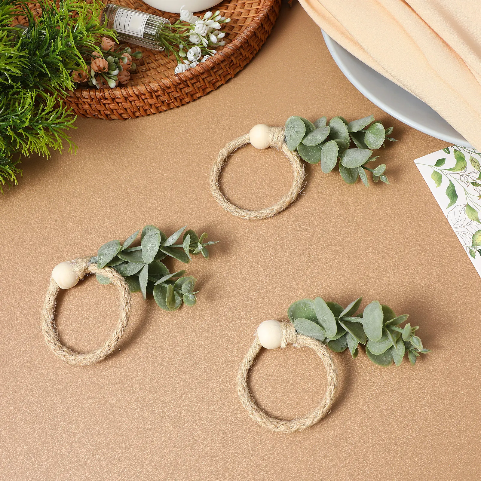 Leaf Greenery Napkin Rings Bulk Eucalyptus Style Boho Farmhouse Napkin Holders Wedding Dinner Table Decoration