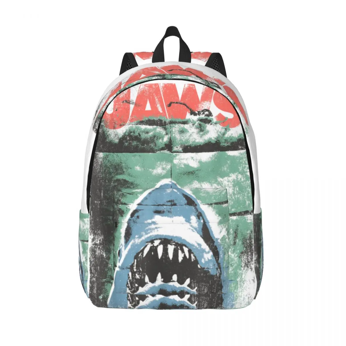 

Jaws Distressed Retro Movie Poster Backpack for Men Women Teenage High School Work Daypack Shark College Shoulder Bag Gift