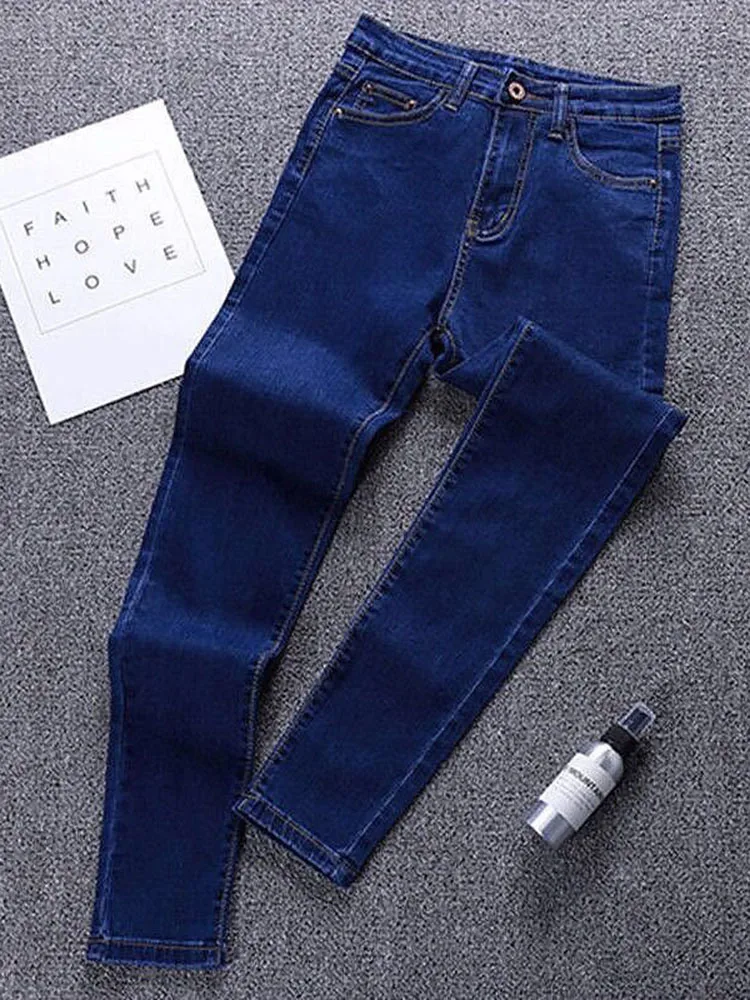 Moda coreana magro lápis jeans primavera outono casual estiramento vintage denim calças femininas streetwear kot pantolon magro vaqueros