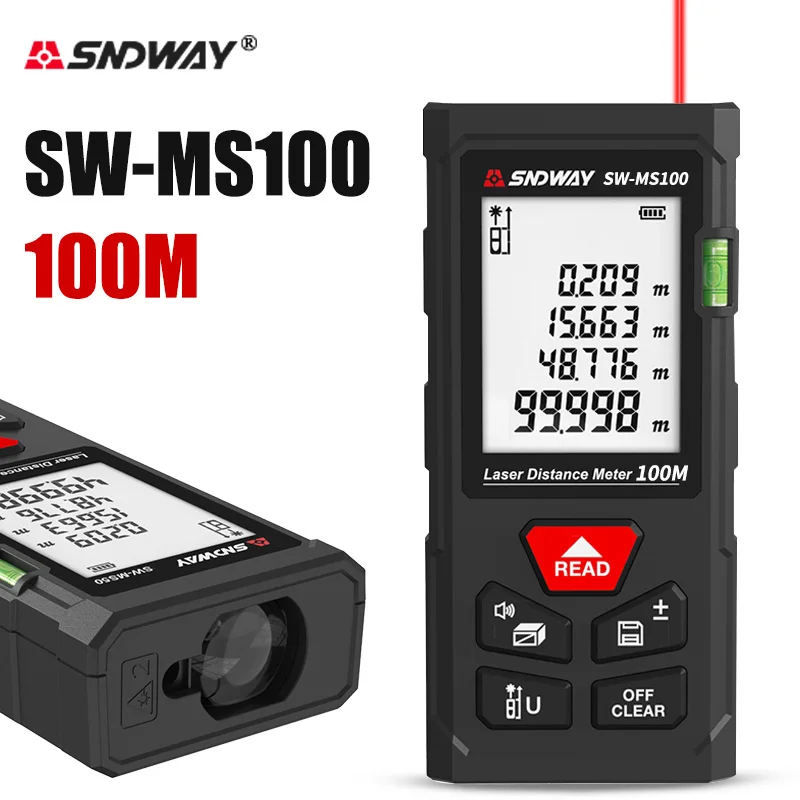 SNDWAY Laser Afstandsmeter 40M 60M 80M 100M 120M Afstandsmeter Trena Digitale Afstandsmeter meetlint Apparaat Liniaal Test Tool