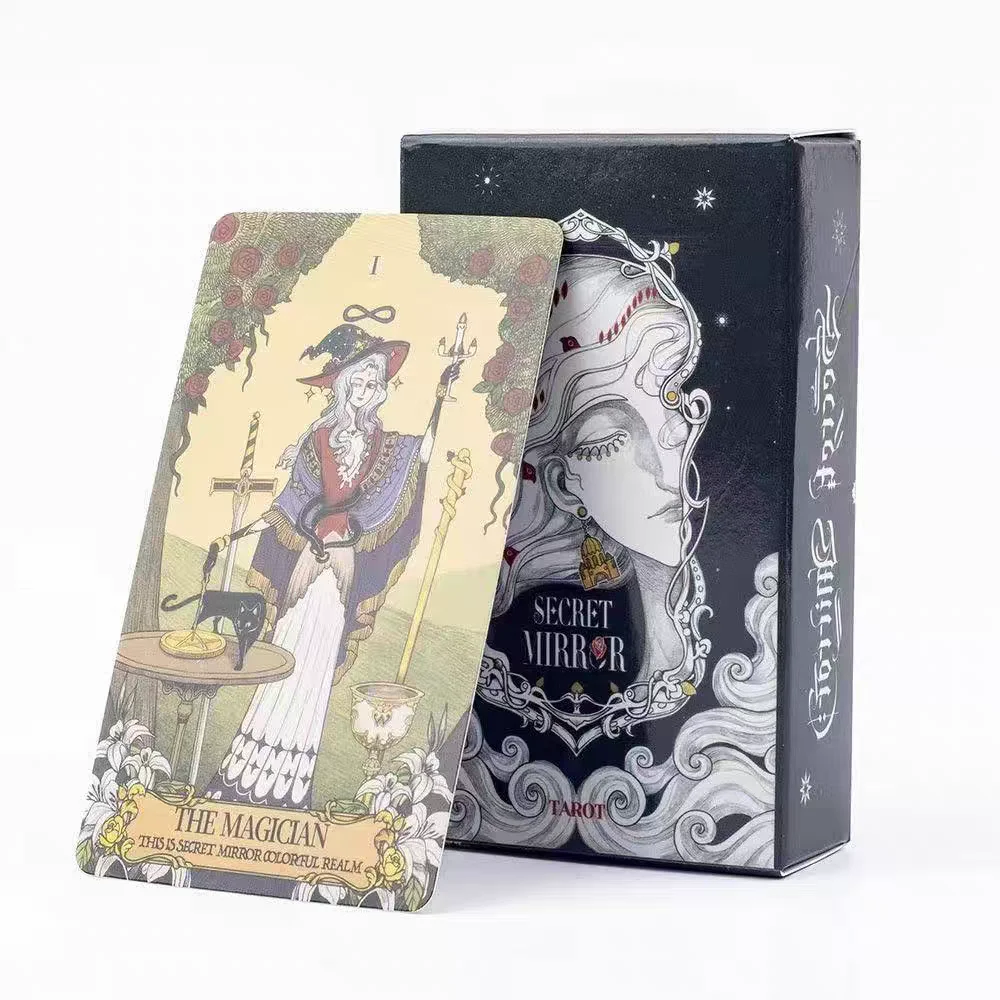 Cartas de tarô com espelho secreto, 78 peças, baralho clássico de tarô, conjunto de cartas de tarô ilustradas vintage para adivinhação, bruxaria, tarô para iniciantes