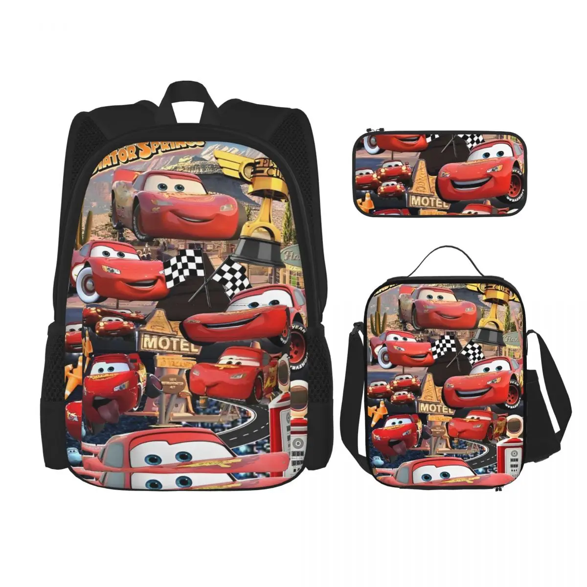 

Welcome To Radiator Springs 3pecs/set Backpack for Boys Girls Lightnings McQueens High School Shoulder Bag Lunch bag Pencil Case