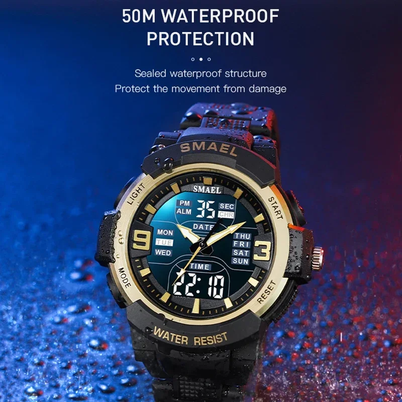 SMAEL Quartz Wristwatch Men 50m Waterproof Sports Watch Digital   Shock  Army WatcH Men Military Watch New Fashion Watches 1912