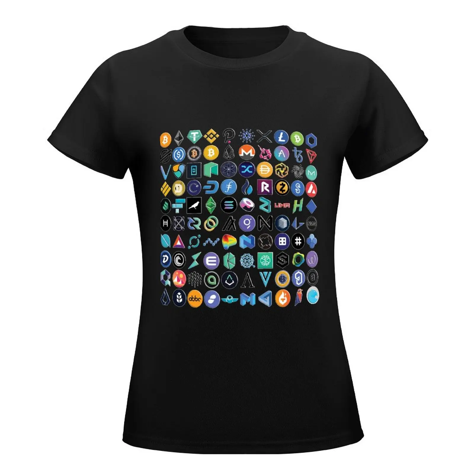 Crypto Logos 3D on Black T-Shirt customs funnys tees summer clothes graphic t-shirts for Women