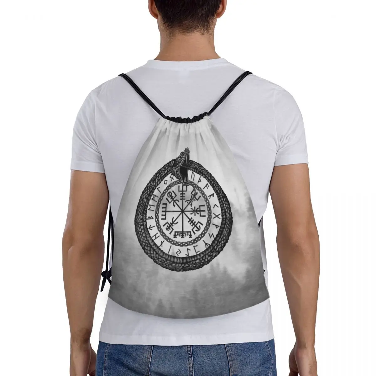 Sac à dos Viking Vegvisir avec Ouroboros Runes Proximity Wstring, sac de sport, sac à dos de sport, sac à cordes pour les voyages, les paysages des prHub, les alphabets runiques, les symboles