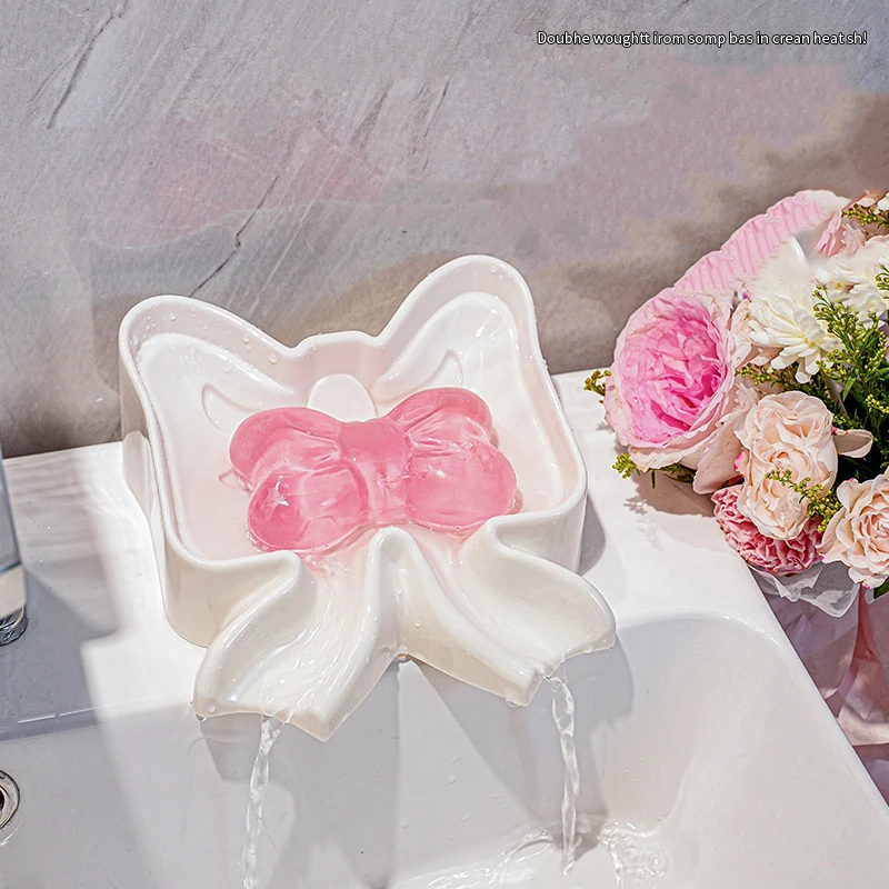 NEW 1PC Plastic Bow Tie Shape Shower Soap Holder Drain Soap Dish Bathroom Accessories Supplies Water Guide Dish Storage Plate