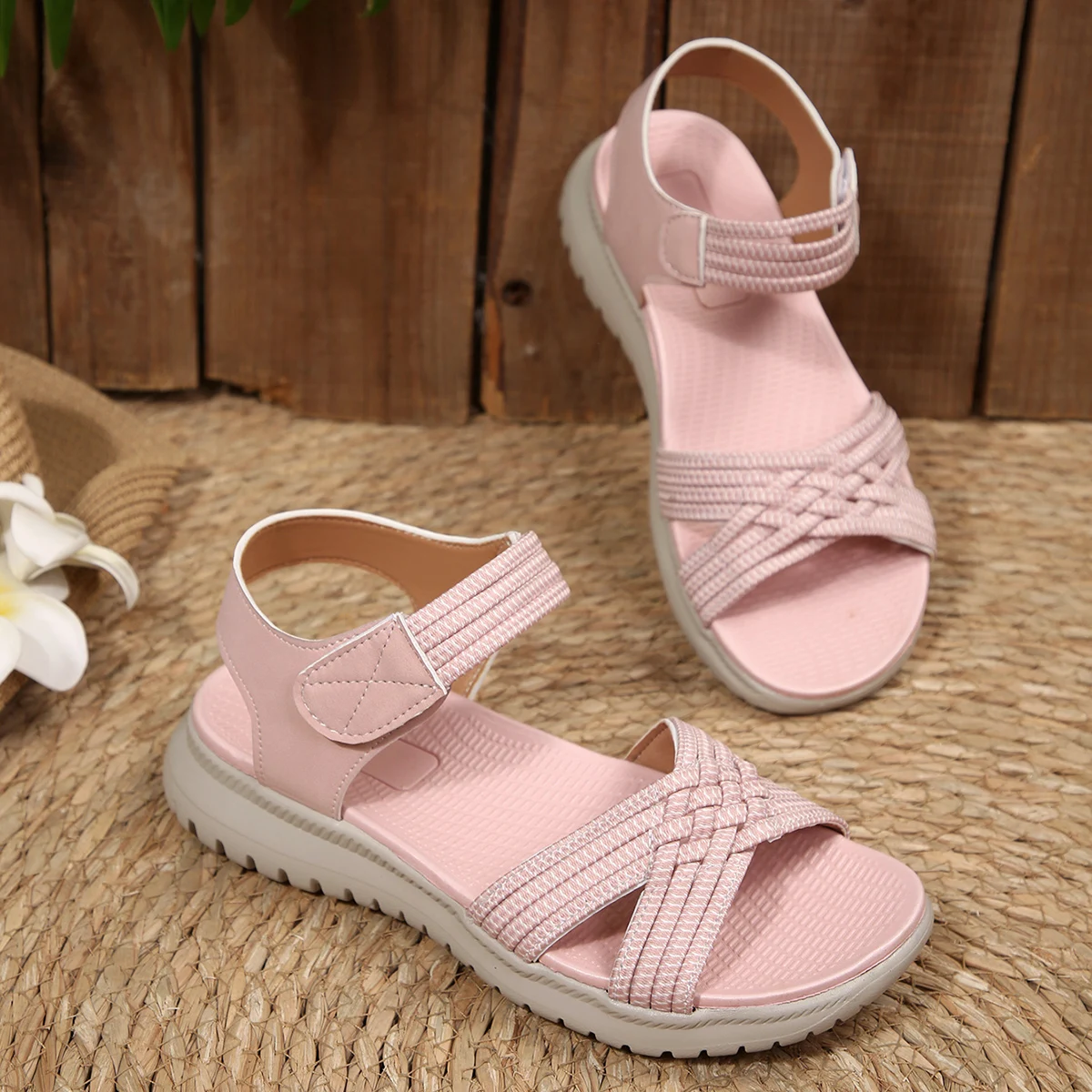 Women Sport Sandals Velcro Closure Open Toe Cross Band Soft Cushioned Sole Non Slip Wear Resistant Lightweight Casual Walking view 4