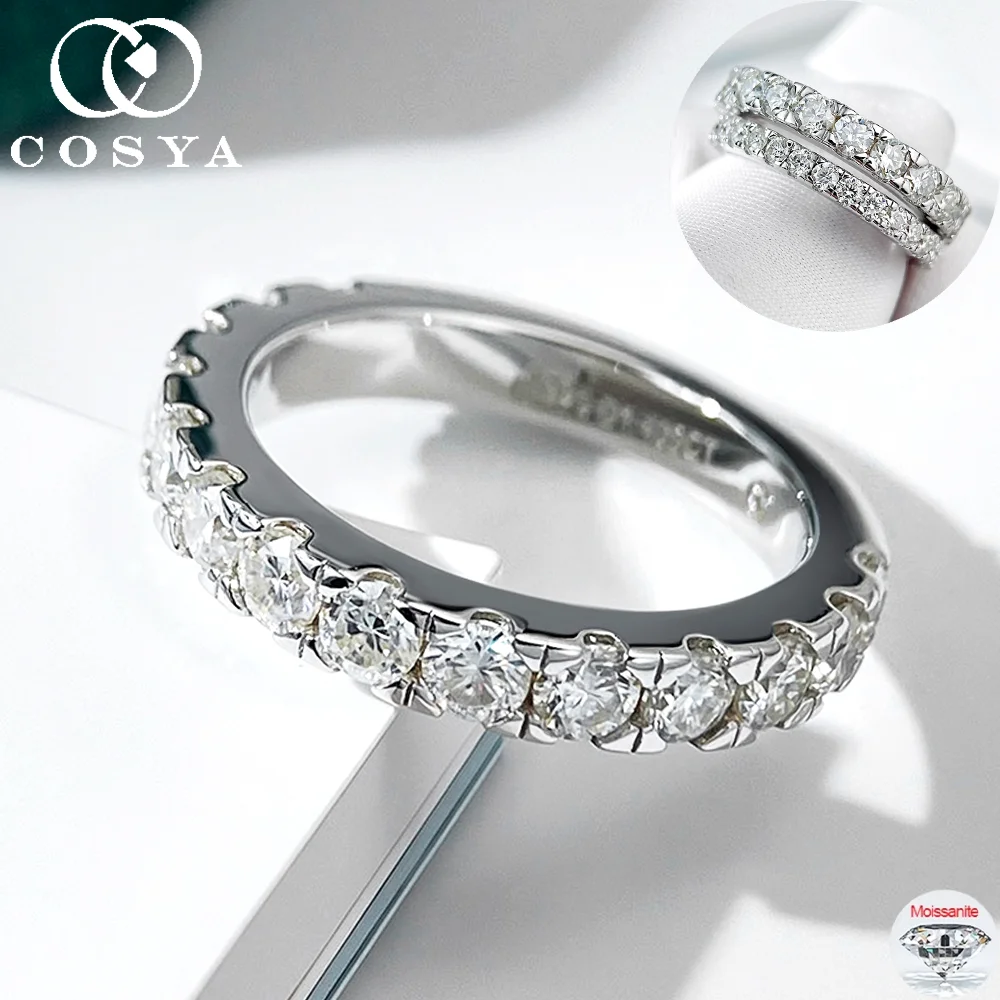 COSYA 2/3mm Full Moissanite Ring For Women Men 100% S925 Silver D Color Lab Diamond Eternity Wedding Band Fine Jewelry Gift
