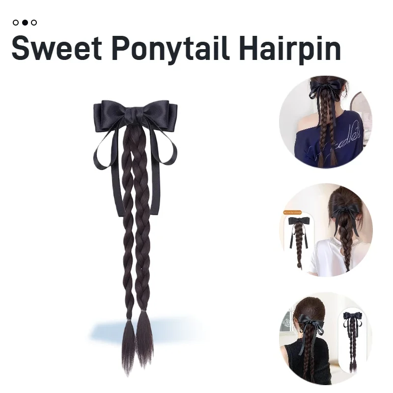 الحلو ذيل حصان تمديد شعر مستعار كليب القوس ذيل حصان وصلات شعر ذيل حصان مشبك شعر للنساء الفتيات 40 سنتيمتر الضفائر وهمية